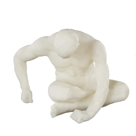10" White Polystone Decorative Sitting Human Sculpture